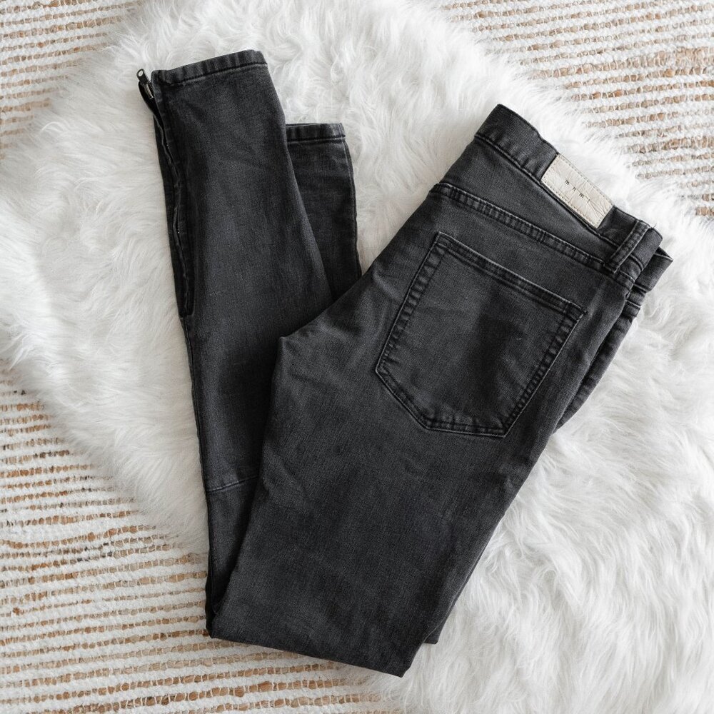 MNML Men’s Black Skinny Jeans Size 32 Ankle Zip Button Fly Streetwear Denim